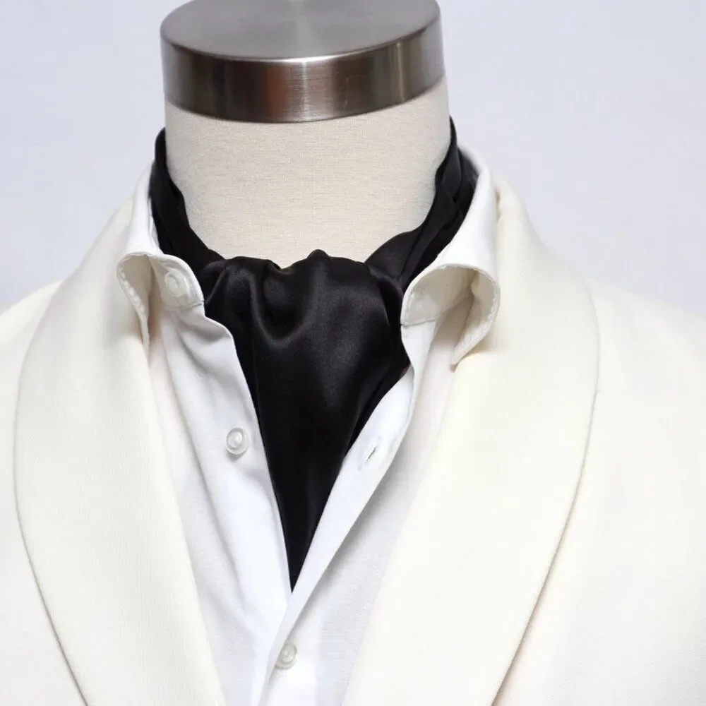 Silk Men's Cravat Ascot Gift Box A218‎ gift for him Black NWT